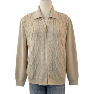 St. John Sport Full Zip Cable Knit Sweater Cardigan Cream/Tan Vintage | Size: M